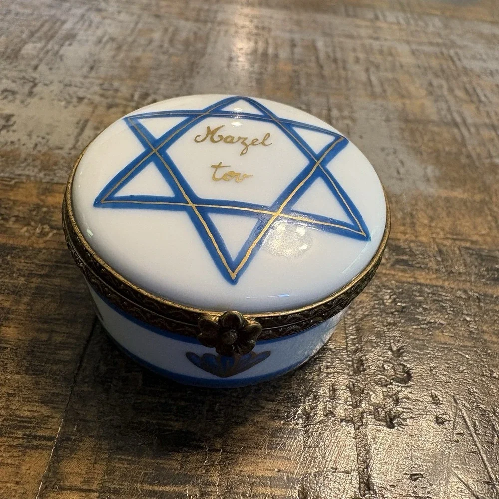 Limoges France Dubarry Trinket Box Mazel Tov Star Of David Peint Main Hebrew